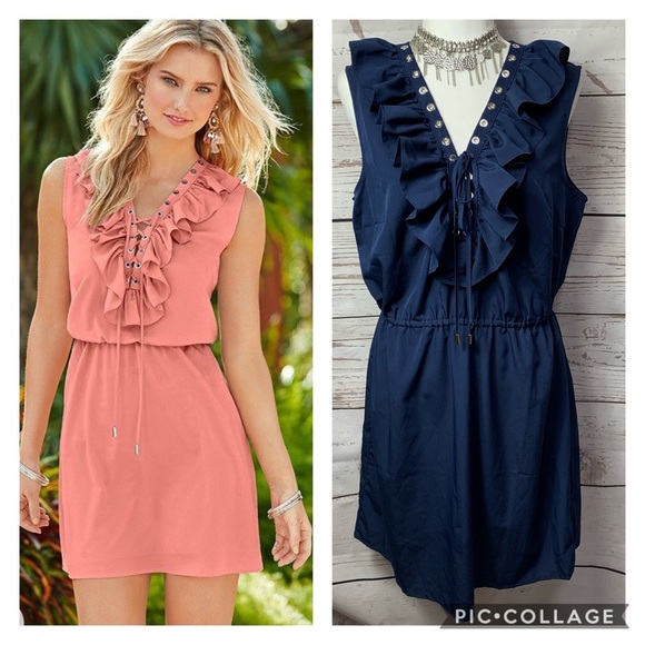 venus lace up ruffle maxi dress